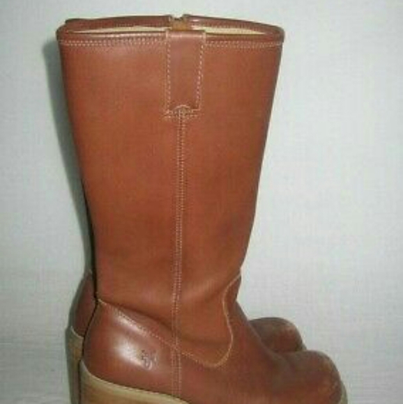 SOLD Frye Dorian Brown Chunky PLATFORM Heel BOOTS - Picture 3 of 3